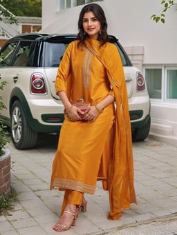 Gahan - Womens Viscose Rayon Straight Embroidered Kurta with Pant & Dupatta