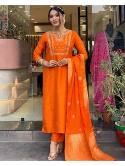 Gahan - Womens Viscose Rayon Straight Embroidered Kurta with Pant & Dupatta