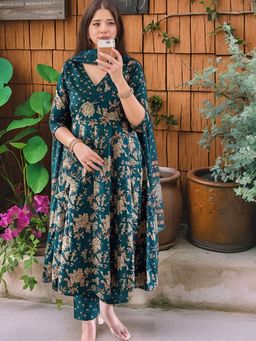 Gahan - Womens Viscose Rayon Anarkali Printed with Pant & Dupatta