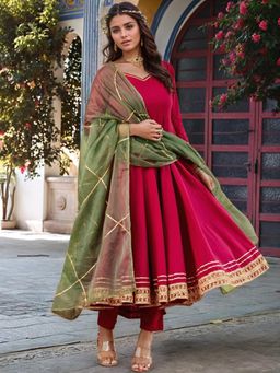 Gahan - Womens Viscose Rayon Embroidered Anarkali with Pant & Dupatta