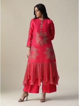 Arpita Sulakshana - Red La Rosa Raw Silk Kurta (Set of 2)