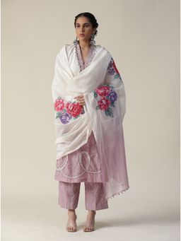 Arpita Sulakshana - White Lavender Ombre Kurta (Set of 3)