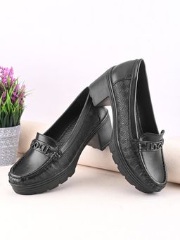 XE Looks - Textured Upper Accent Chunky Platform Block Heel Shoes