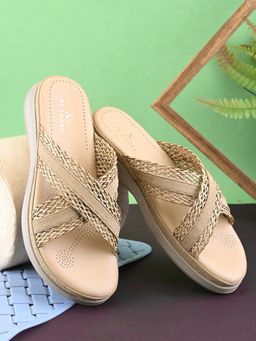 XE Looks - Braided Cross Strap Cushioned Comfort Platform Slippers