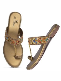 XE Looks - Copper Eye-Catching Kolhapuri Embroidered Design Comfortable Sandal