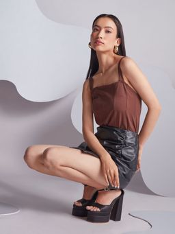 Twenty Dresses by Nykaa Fashion - Brown Solid Square Neck Bodysuit