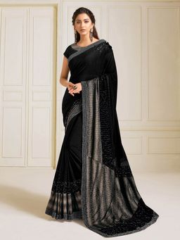 Odette - Black Lycra Designer Saree with Unstitched Blouse