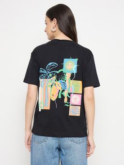 Madame - Black Cotton Pocket Print T Shirt