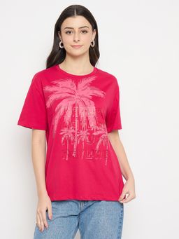 Madame - Hot Pink Cotton Printed T Shirt