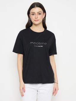 Madame - Black Cotton Printed T Shirt