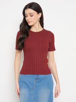 Madame - Rust Viscose Polyamide Knitted T-Shirt