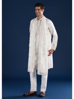 KALKI FASHION - Men Off White Silk Blend Mandarin Neck Kurta with Dupatta and Pant