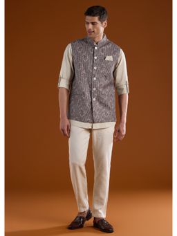 KALKI FASHION - Men Grey Linen Mandarin Neck Jacket with Shirt
