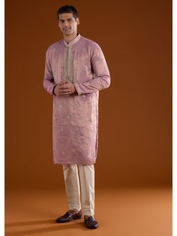 KALKI FASHION - Men Purple Tissue Mandarin Neck Kurta with Pant