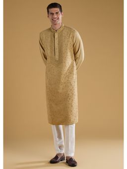 KALKI FASHION - Men Gold Silk Blend Mandarin Neck Kurta with Pant