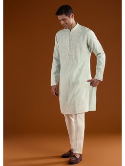KALKI FASHION - Men Green Viscose Rayon Mandarin Neck Kurta with Pant