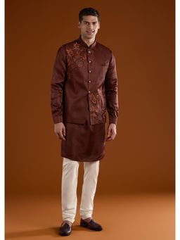 KALKI FASHION - Men Red Silk Blend Mandarin Neck Jacket with Kurta and Pant