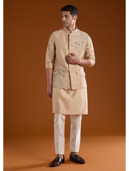 KALKI FASHION - Men Peach Silk Blend Mandarin Neck Jacket with Kurta and Pant