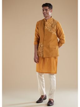 KALKI FASHION - Men Yellow Silk Blend Mandarin Neck Jacket with Kurta and Pant