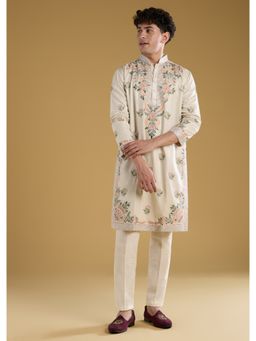 KALKI FASHION - Men Ivory Silk Blend Mandarin Neck Kurta with Pant