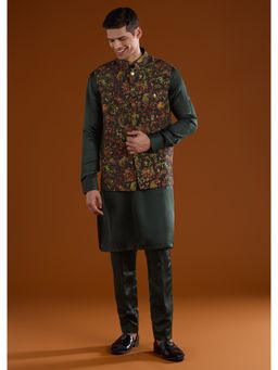 KALKI FASHION - Men Green Silk Blend Mandarin Neck Jacket with Kurta and Pant