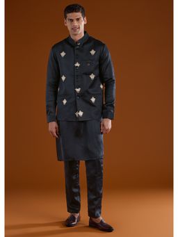 KALKI FASHION - Men Black Silk Blend Mandarin Neck Jacket with Kurta and Pant