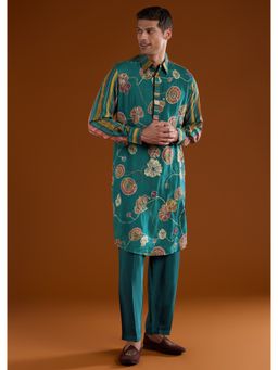 KALKI FASHION - Men Green Organic Cotton Collar Neck Kurta with Pant