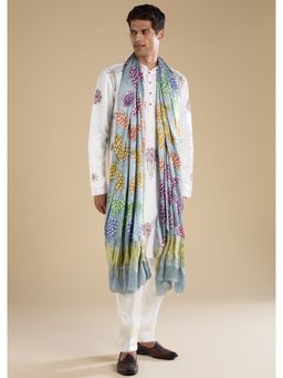 KALKI FASHION - Men White Silk Blend Mandarin Neck Kurta with Dupatta and Pant