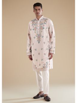 KALKI FASHION - Men Pink Silk Blend Mandarin Neck Kurta with Pant