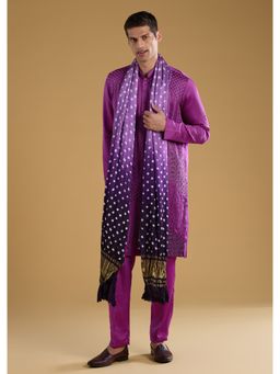 KALKI FASHION - Men Purple Silk Blend Mandarin Neck Kurta with Dupatta and Pant