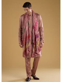 KALKI FASHION - Men Brown Silk Blend Mandarin Neck Kurta with Dupatta and Pant