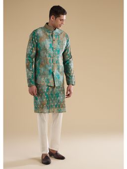 KALKI FASHION - Men Green Silk Blend Mandarin Neck Jacket with Kurta and Pant