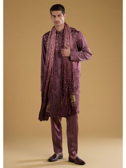 KALKI FASHION - Men Red Silk Blend Mandarin Neck Kurta with Dupatta and Pant