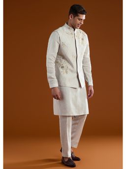 KALKI FASHION - Men Blue Silk Blend Mandarin Neck Jacket with Kurta and Pant