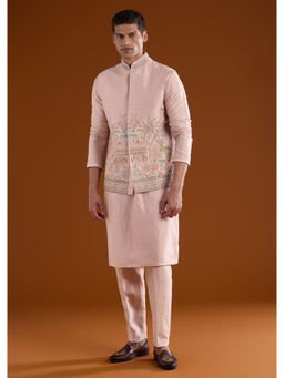 KALKI FASHION - Men Peach Silk Blend Mandarin Neck Jacket with Kurta and Pant