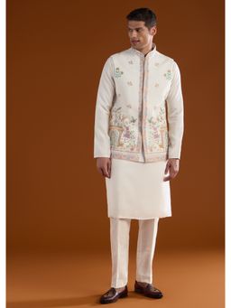 KALKI FASHION - Men Off White Silk Blend Mandarin Neck Jacket with Kurta and Pant