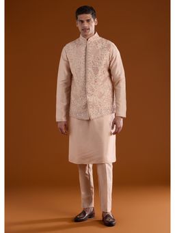 KALKI FASHION - Men Peach Silk Blend Mandarin Neck Jacket with Kurta and Pant