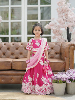 Fayon Kids - Pink Lehenga and Choli with Pink Organza Dupatta (Set of 3)