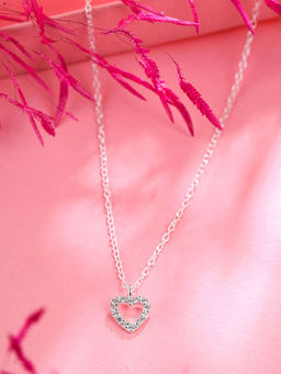 Raajsi By Yellow Chimes - Silver-Plated Cubic Zirconia-Studded Heart Shaped Pendant