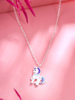 Raajsi By Yellow Chimes - Girls Silver-Plated Unicorn design Enamelled Pendant