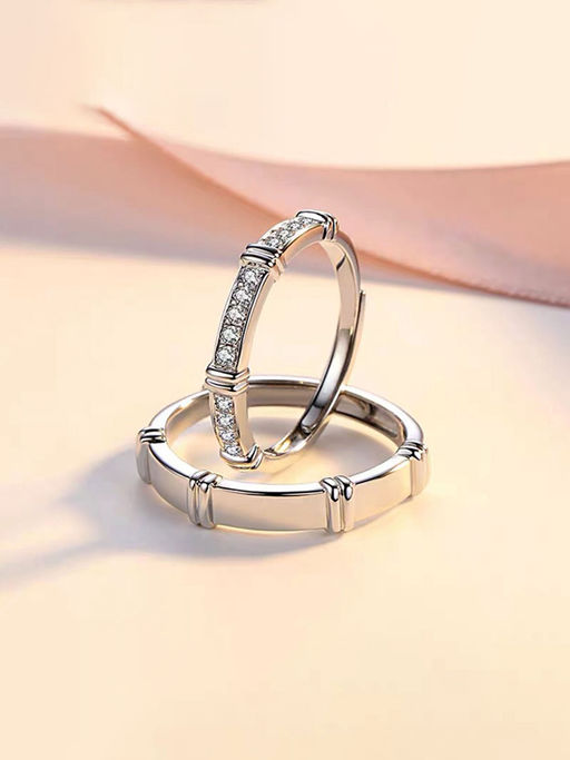 Raajsi By Yellow Chimes Set Of 2 925 Sterling Silver Crystal Studded Couple Finger Rings