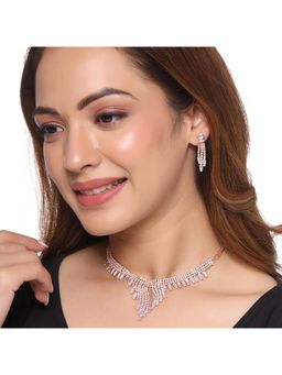 Yellow Chimes - Rose Gold-Plated Crystal Studded Tasselled Jewellery Set