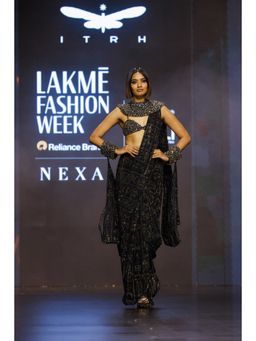 ITRH - Hieroglyphic Whimsy Saree With Cuffs And Collar with Stitched Blouse