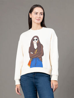 Red Tape - Women Cream Printed Sweatshirt