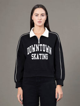 Red Tape - Women Black Embroidered Sweatshirt