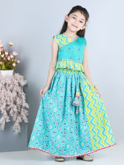 Kinder Kids - Blue Patola Printed Lehenga With Embroidered Top (Set of 2)