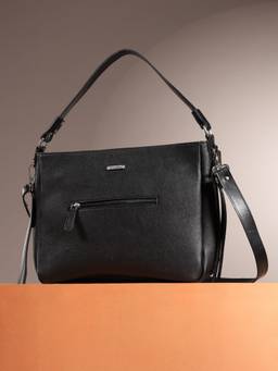 Celtic - Soft Genuine Leather Slouchy Everyday Carry Hobo Bag - Black
