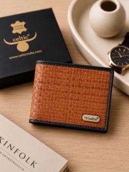 Celtic - Handwoven Genuine Leather Bi-Fold Wallet -Tan-Tan