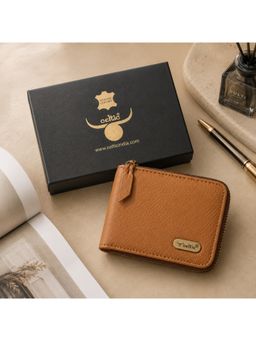Celtic - Genuine Leather Zip-Around Compact Wallet - Beige-Beige