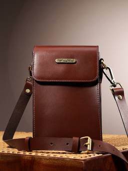 Celtic - Genuine Leather Crossbody Phone Bag -Brown